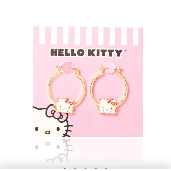 Hello Kitty Hoop Gold Plated and Enamel Earrings, New. - Picture 10 of 11